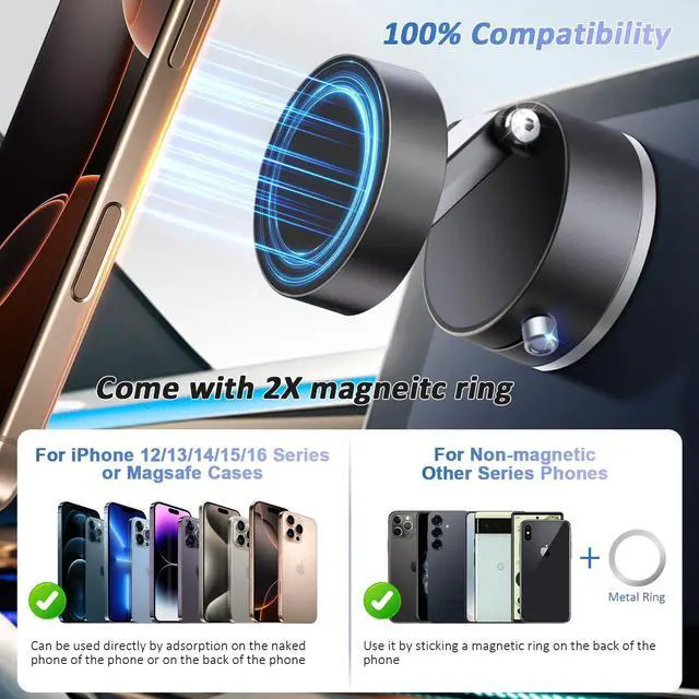 Alt view image 6 of 7 - Vacuum Magnetic Car Phone Holder,360° Magnetic Suction Cup Phone Mount,Foldable Strong Magnetic Cell Phone Holder Stand for Car/Gym/Mirror/Kitchen/Smooth Surface,for Mag Safe for All Smartphones