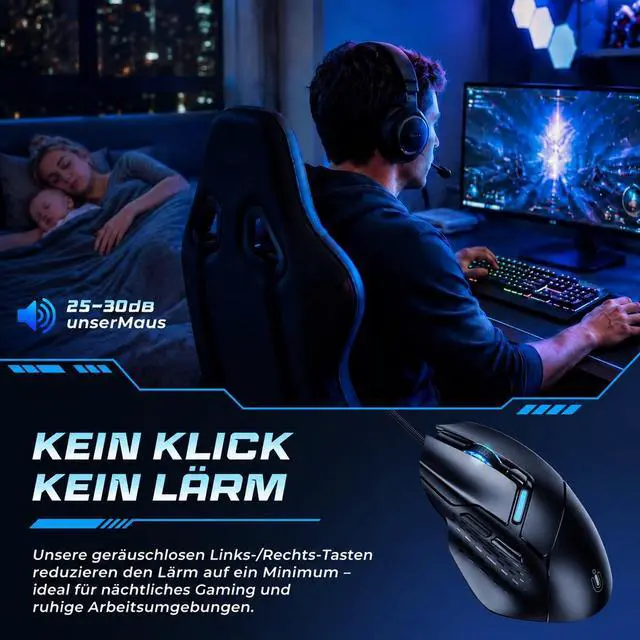 Alt view image 4 of 7 - Ergonomic Wired Gaming Mouse, RGB Programmable Mouse with 6 Macro Buttons, 7200 DPI Adjustable, Silent Click USB-A Computer Mouse for PC Gamer, Windows, Mac, Laptop