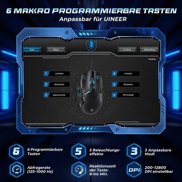 Alt view image 7 of 7 - Ergonomic Wired Gaming Mouse, RGB Programmable Mouse with 6 Macro Buttons, 7200 DPI Adjustable, Silent Click USB-A Computer Mouse for PC Gamer, Windows, Mac, Laptop