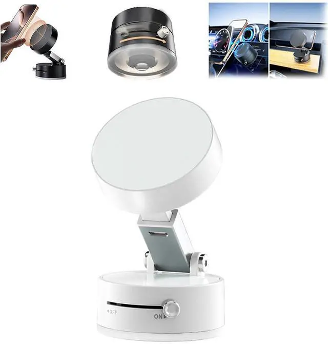 Main image of Foldable Magnetic Vacuum Phone Holder, 360° Electric Suction Car Mount, Double-Sided Swivel Stand for Car, Mirror, Gym, Kitchen, Hands-Free Portable Phone Holder (Wihte)