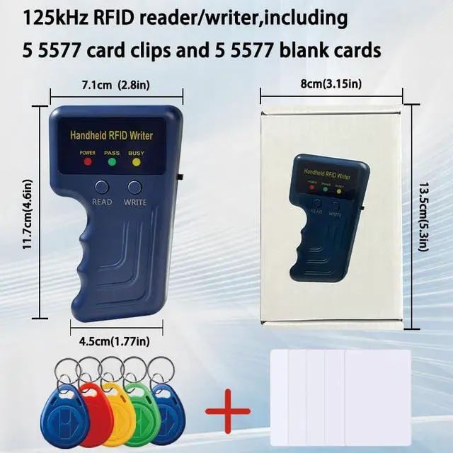 Alt view image 3 of 7 - Handheld 125khz RFID Reader Writer,AWID and HID Copier with 5 T5577 Keyfobs & 5 White Cards