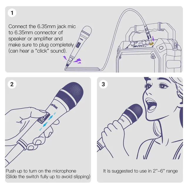 Alt view image 7 of 7 - Karaoke Microphone, Dynamic Vocal Microphone for Speaker, 6.35MM Wired Handheld Mic with On and Off Switch and 14.8ft Detachable Cable-K6