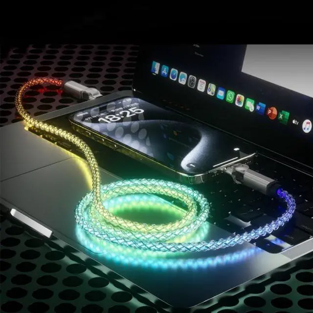 Alt view image 2 of 7 - up USB-C Cable 2 Pack 5ft USB C to USB C Cable Multicolored RGB Colorful Gradual Type C to C Cord LED Cable Type C Charger Cord for iPhone 17 16 15 Samsung Galaxy S25 S24 S23 S22,Laptops