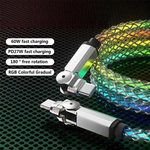 Alt view image 5 of 7 - up USB-C Cable 2 Pack 5ft USB C to USB C Cable Multicolored RGB Colorful Gradual Type C to C Cord LED Cable Type C Charger Cord for iPhone 17 16 15 Samsung Galaxy S25 S24 S23 S22,Laptops