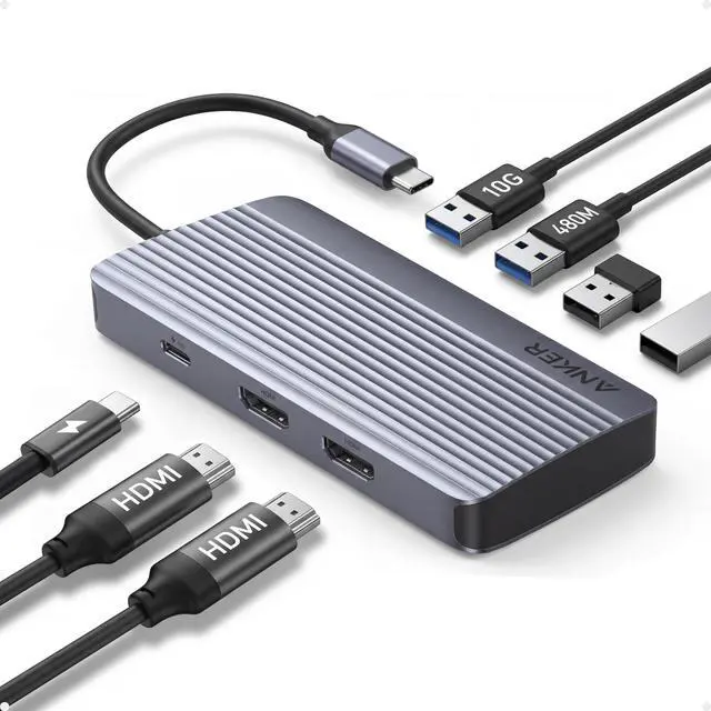 Main image of 7-in-1 USB-C Hub, Dual Monitor USB C Docking Station, Dual HDMI Display, 85W Max Output, 10Gbps Data Transfers for Dell XPS, ThinkPad T14 Gen2 and More