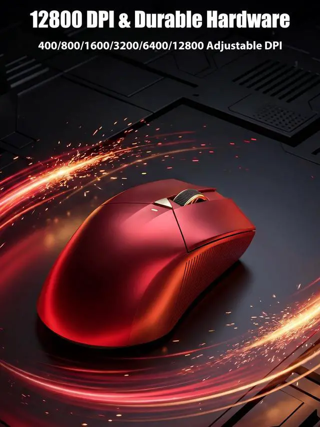 Alt view image 5 of 7 - Wireless Gaming Mouse, PAW3311, 12800 DPI, Tri-Mode, Red