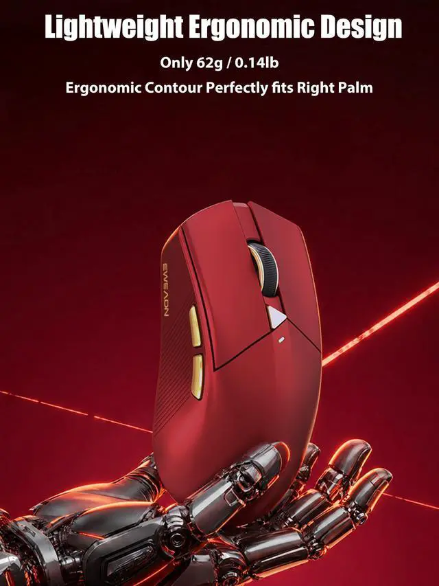 Alt view image 6 of 7 - Wireless Gaming Mouse, PAW3311, 12800 DPI, Tri-Mode, Red