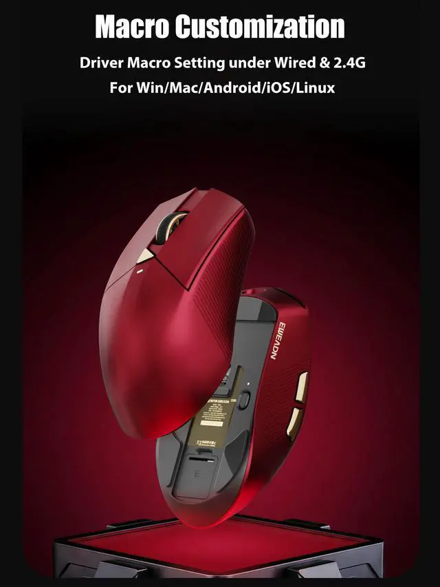 Alt view image 7 of 7 - Wireless Gaming Mouse, PAW3311, 12800 DPI, Tri-Mode, Red