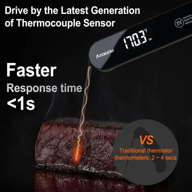 Alt view image 2 of 7 - The Latest Thermocouple Food Thermometer. Faster: <1 Second Response time. More Accurate: ±0.5°F (0.3°C), IPX7 Waterproof, for Meat/Candy/Grill/BBQ etc. Fathers Day Gift, TH-22 Black