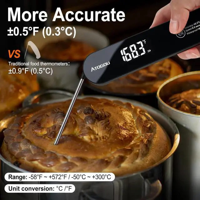 Alt view image 3 of 7 - The Latest Thermocouple Food Thermometer. Faster: <1 Second Response time. More Accurate: ±0.5°F (0.3°C), IPX7 Waterproof, for Meat/Candy/Grill/BBQ etc. Fathers Day Gift, TH-22 Black