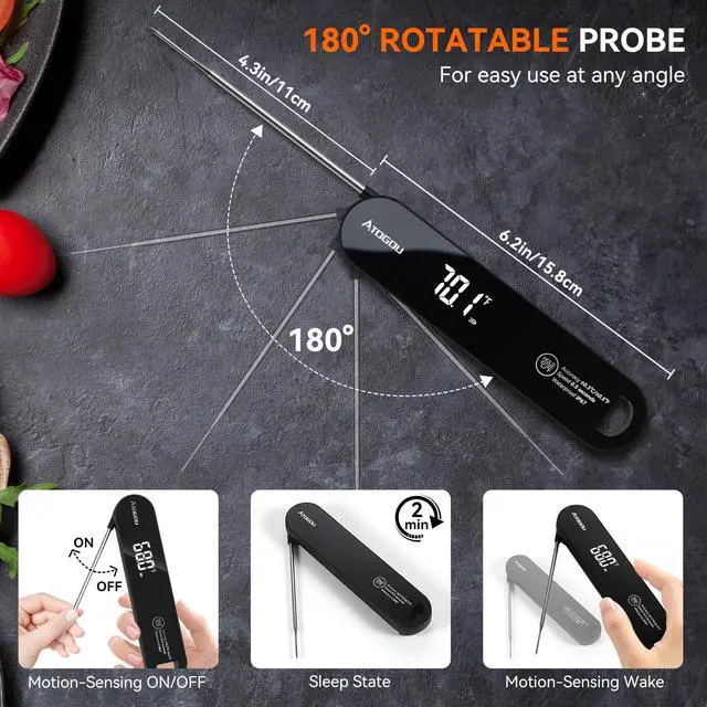 Alt view image 6 of 7 - The Latest Thermocouple Food Thermometer. Faster: <1 Second Response time. More Accurate: ±0.5°F (0.3°C), IPX7 Waterproof, for Meat/Candy/Grill/BBQ etc. Fathers Day Gift, TH-22 Black