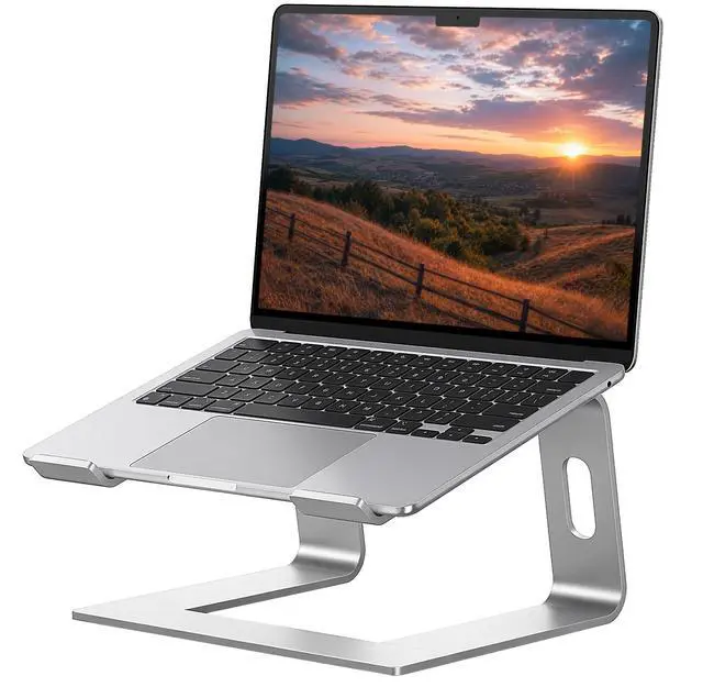 Main image of Laptop Stand, Aluminum Computer Riser, Ergonomic Laptops Elevator for Desk, Metal Holder Compatible with 10 to 15.6 Inches Notebook Computer, Silver
