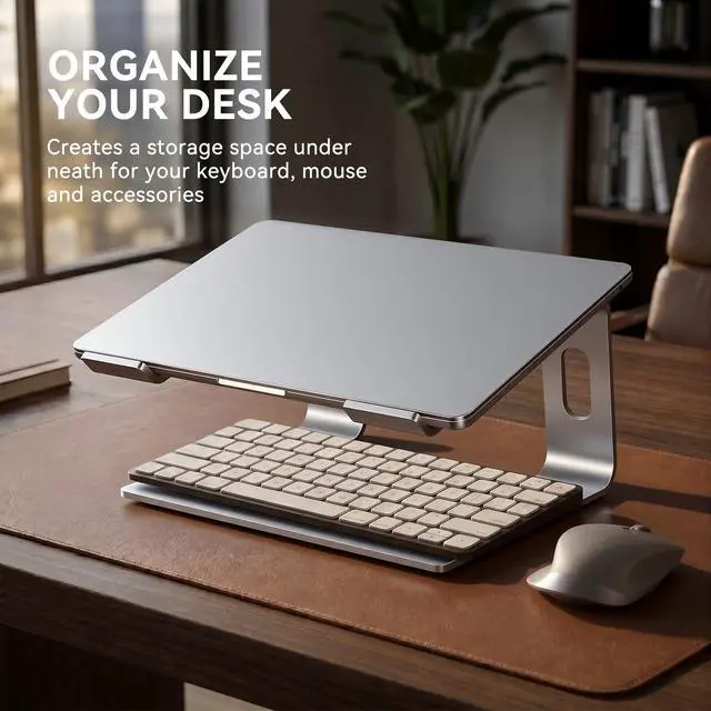 Alt view image 4 of 7 - Laptop Stand, Aluminum Computer Riser, Ergonomic Laptops Elevator for Desk, Metal Holder Compatible with 10 to 15.6 Inches Notebook Computer, Silver