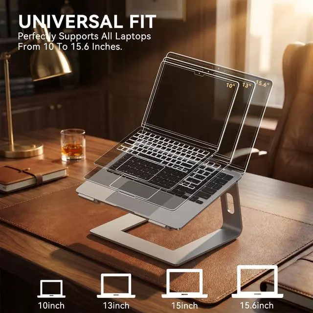 Alt view image 5 of 7 - Laptop Stand, Aluminum Computer Riser, Ergonomic Laptops Elevator for Desk, Metal Holder Compatible with 10 to 15.6 Inches Notebook Computer, Silver