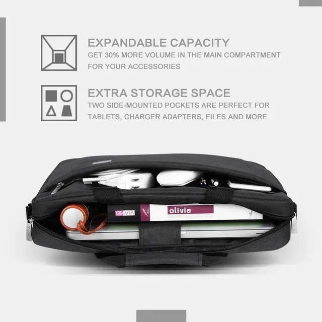 Alt view image 3 of 7 - Laptop Bag Case 17 17.3 Inch Computer Sleeve Messenger Bag with Shoulder Strap Expandable Waterproof Large Capacity Business Briefcase for Work Travel Fit 17-18 Laptop, Men Women, Black