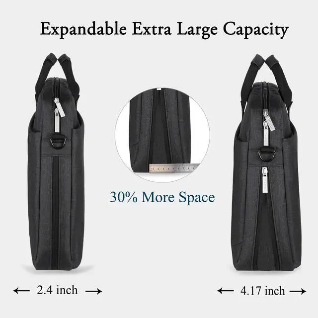 Alt view image 4 of 7 - Laptop Bag Case 17 17.3 Inch Computer Sleeve Messenger Bag with Shoulder Strap Expandable Waterproof Large Capacity Business Briefcase for Work Travel Fit 17-18 Laptop, Men Women, Black