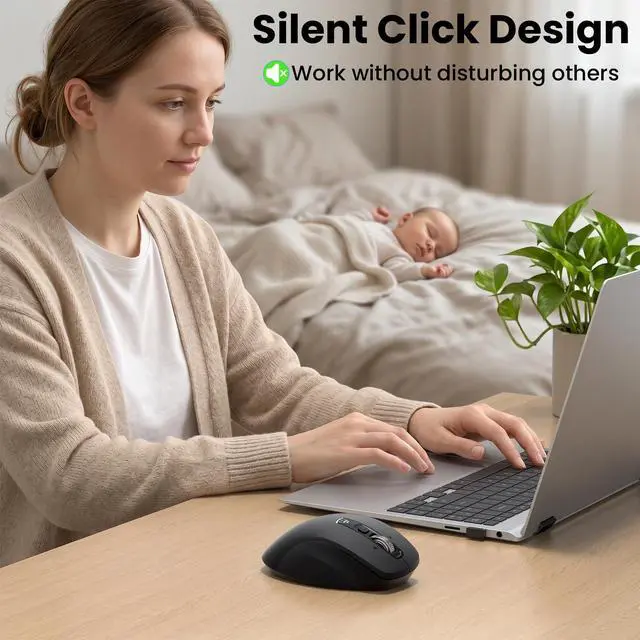 Alt view image 6 of 7 - Wireless Bluetooth Mouse, Multi-Device Ergonomic Mouse with 5 Programmable Buttons, 4-Way Metal Scroll Wheel,4800 DPI Adjustable, 18-Month Battery Life, Silent Click, for Laptop, PC, Mac - Black