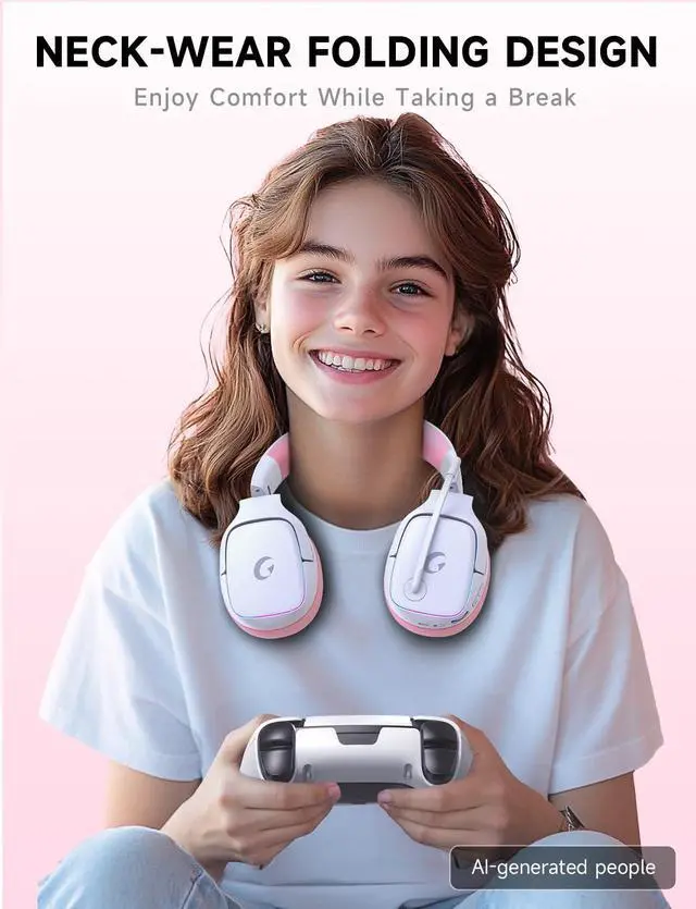 Alt view image 4 of 7 - 2.4GHz Wireless Gaming Headsets for PS5, PS4, PC, Switch - Bluetooth 5.3 Gaming Headphones with Noise Canceling Mic, 7.1 Surround Sound, 70H Battery, RGB Lighting - Pink