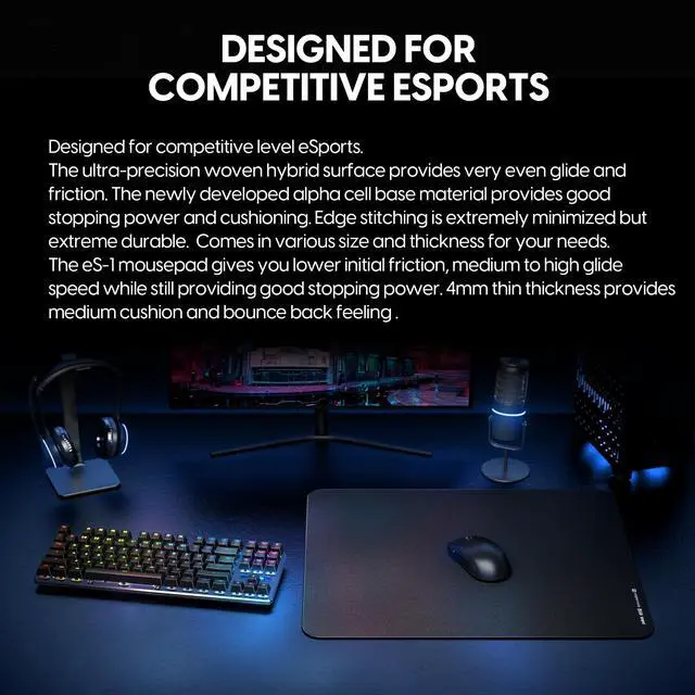 Alt view image 2 of 7 - Pulsar - eS1 Esports Professional Level Gaming Mouse Pad 4mm Thickness Anti-Slip Base Anti-Fray Precision Stitching Medium to high Glide Speed 16.5in x 13in (L, Black)