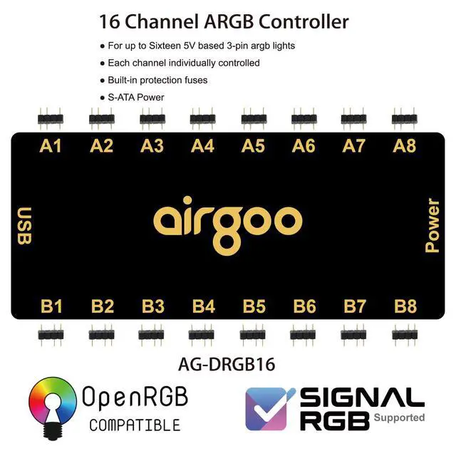 Alt view image 2 of 6 - Magnetic 16-Port ARGB Controller 5V 3-Pin Support SignalRGB OpenRGB