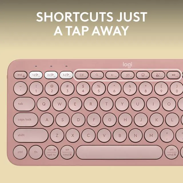 Alt view image 4 of 7 - Pebble Keys 2 K380s, Multi-Device Bluetooth Wireless Keyboard with Customizable Shortcuts, Slim and Portable, Easy-Switch for Windows, macOS, iPadOS, Android, Chrome OS - Tonal Rose