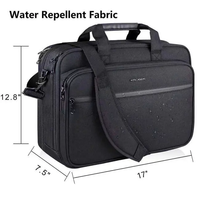 Alt view image 5 of 7 - Laptop Bag Premium Laptop Briefcase Fits Up to 17.3 Inch Laptop Expandable Water-Repellent Shoulder Messenger Bag Computer Bag for Travel/Business/Men/Women-Black