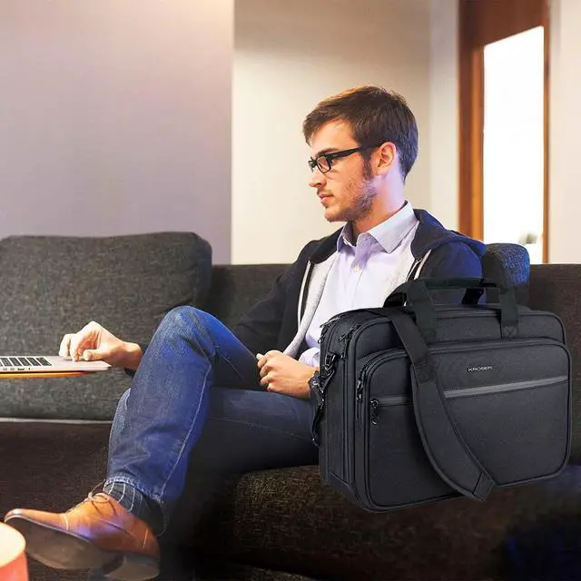 Alt view image 3 of 7 - Laptop Bag Premium Laptop Briefcase Fits Up to 17.3 Inch Laptop Expandable Water-Repellent Shoulder Messenger Bag Computer Bag for Travel/Business/Men/Women-Black