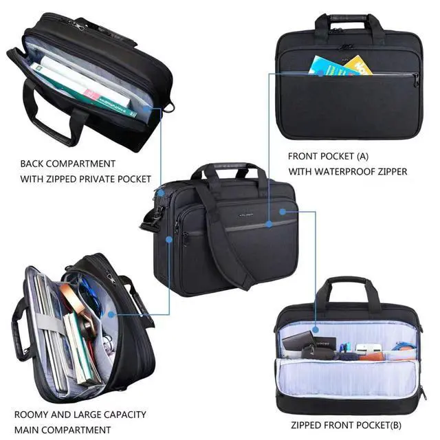 Alt view image 6 of 7 - Laptop Bag Premium Laptop Briefcase Fits Up to 17.3 Inch Laptop Expandable Water-Repellent Shoulder Messenger Bag Computer Bag for Travel/Business/Men/Women-Black