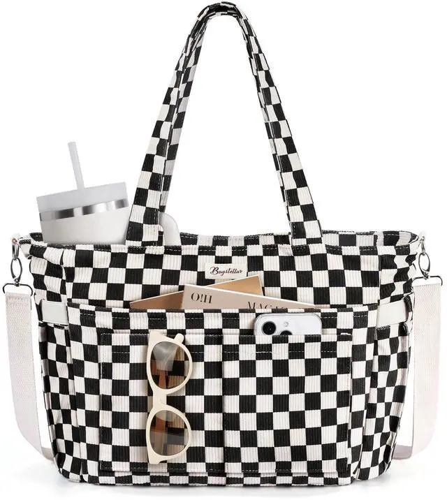 Main image of Corduroy Tote Bag for Women, 17 Pockets Laptop Work Tote Bag Lightweight Teacher Nurse Bible Bag for School Travel