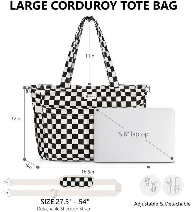 Alt view image 2 of 7 - Corduroy Tote Bag for Women, 17 Pockets Laptop Work Tote Bag Lightweight Teacher Nurse Bible Bag for School Travel