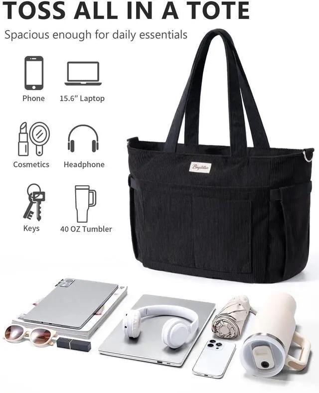 Alt view image 5 of 7 - Corduroy Tote Bag for Women, 17 Pockets Laptop Work Tote Bag Lightweight Teacher Nurse Bible Bag for School Travel