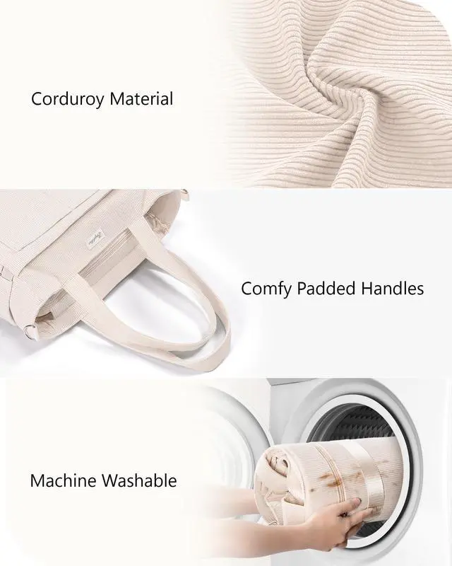 Alt view image 6 of 7 - Corduroy Tote Bag for Women, 17 Pockets Laptop Work Tote Bag Lightweight Teacher Nurse Bible Bag for School Travel