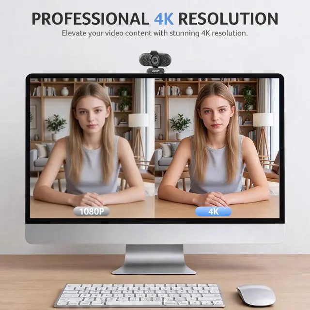 Alt view image 2 of 7 - A640 4K Webcam for PC with Sony Sensor PDAF Autofocus AI Noise Canceling Mic 2K 1080P/60fps USB A to C Adapter Computer Camera for Gaming Streaming Meetings Switch 2 Camera Teams Zoom Facetime