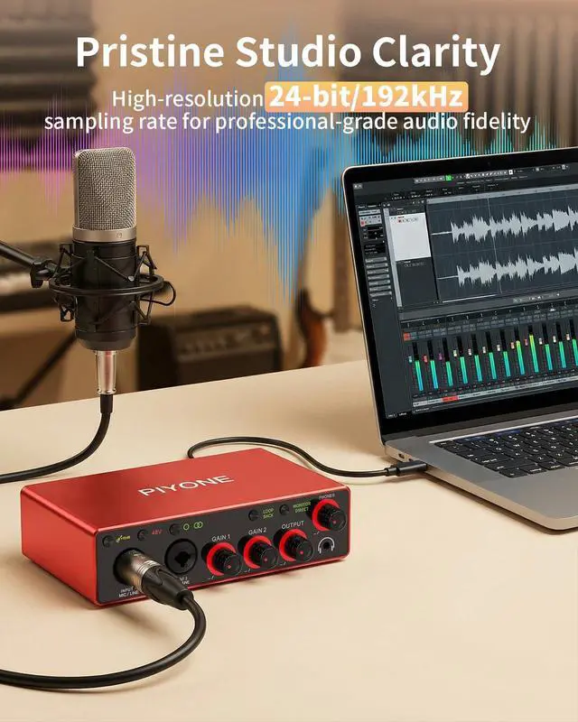 Alt view image 2 of 7 - Audio Interface, 2X2 24-bit/192kHz Interface for High-Fidelity, Studio Quality PC/Mac/iOS Recording, XLR/TRS Combo Input, Monitor Mix/Loopback Function, One-Cable Setup(Alloy Red)