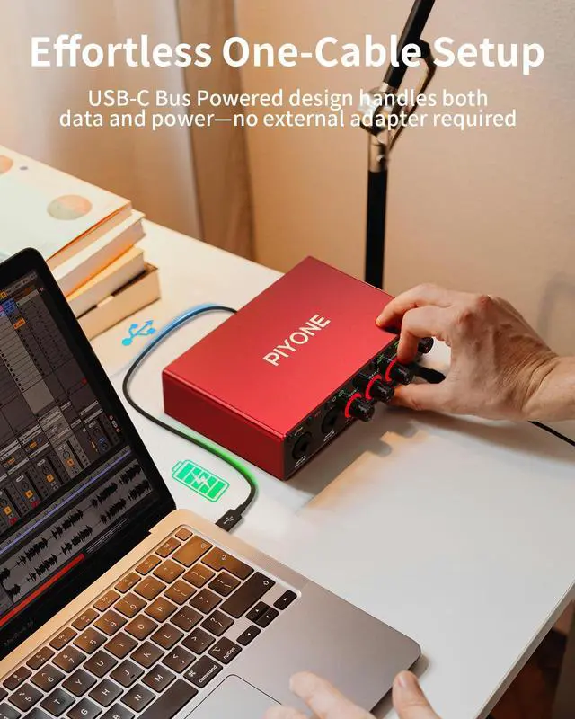 Alt view image 3 of 7 - Audio Interface, 2X2 24-bit/192kHz Interface for High-Fidelity, Studio Quality PC/Mac/iOS Recording, XLR/TRS Combo Input, Monitor Mix/Loopback Function, One-Cable Setup(Alloy Red)