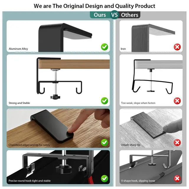 Alt view image 7 of 7 - No Drill Under Desk Cable Management Tray, 36" Cord Organizer for Table, Clamp/Screw Mount Desk Cable Management, Premium Fabric Cable Management Tray for Office, Home