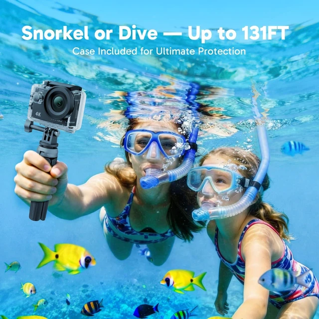 Alt view image 3 of 7 - EK7000 4K30FPS 20MP WiFi Action Camera with 64GB MicroSD Memory Card Bundle EIS Ultra HD 131FT Waterproof Underwater Camera Remote Control 4X Zoom Support External Microphone Black