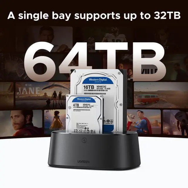 Alt view image 2 of 7 - Dual-Bay Hard Drive Docking Station for 2.5 & 3.5 SSD HDD Up to 48TB , USB C 3.0 to SATA I/II/III Hard Drive Enclosure Reader with Offline Clone and Duplicator Function Tool Free Installation