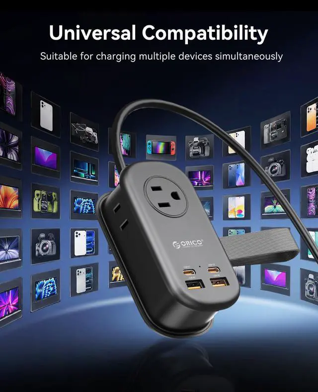 Alt view image 6 of 7 - Travel Power Strip, 65W GaN Charging Station with 3 Outlets & 4 USB Ports (2 USB C), 4FT Flat Plug Extension Cord with Wraparound Design, Compact USB C Charger for Cruise Home Office Dorm Laptop