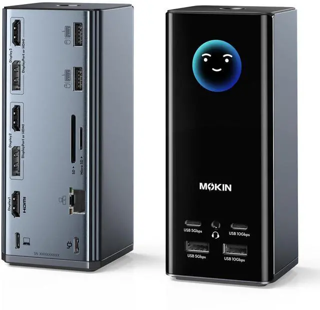 Main image of USB C Docking Station 3 Monitors, MOKiN Triple Display Docking Station with 3 HDMI& 2 DP,10G USB A/C,Gigabit Ethernet, 100W PD, Audio,Smart Display,SD/TF, Laptop Dock for Mac/Dell/Hp etc
