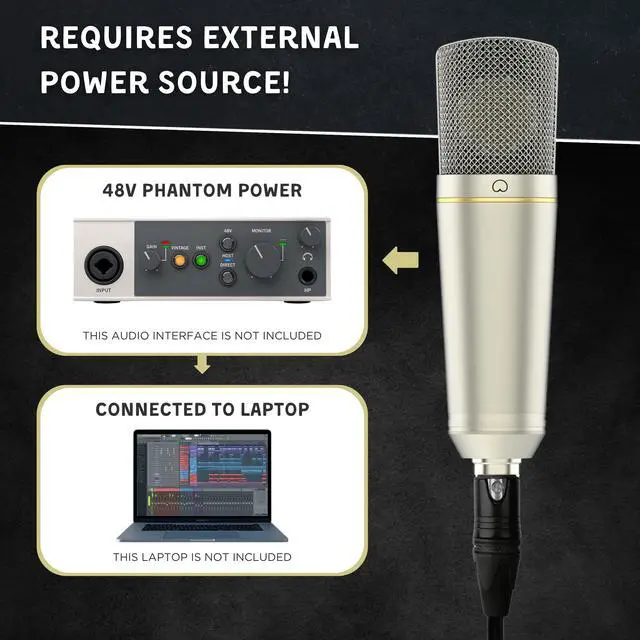 Alt view image 4 of 7 - MA-67 Studio Condenser Microphone, 34mm Gold Large Diaphragm Capsule, Including Hydro Pop Filter, Metal Shock Mount, XLR Cable and Mic Bag - For Music Production, Vocal Recording and Podcasting