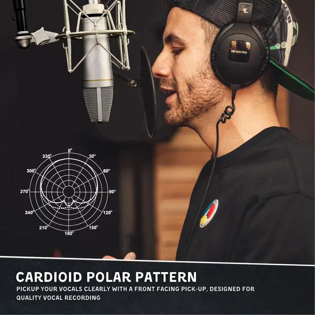 Alt view image 6 of 7 - MA-67 Studio Condenser Microphone, 34mm Gold Large Diaphragm Capsule, Including Hydro Pop Filter, Metal Shock Mount, XLR Cable and Mic Bag - For Music Production, Vocal Recording and Podcasting