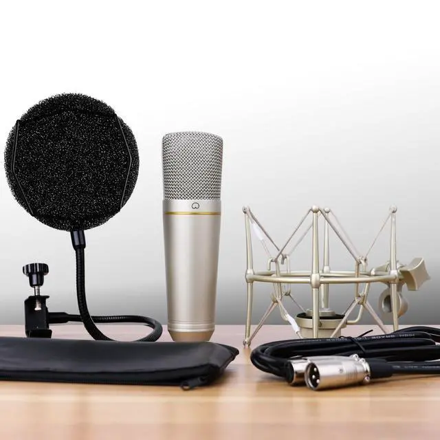 Alt view image 7 of 7 - MA-67 Studio Condenser Microphone, 34mm Gold Large Diaphragm Capsule, Including Hydro Pop Filter, Metal Shock Mount, XLR Cable and Mic Bag - For Music Production, Vocal Recording and Podcasting