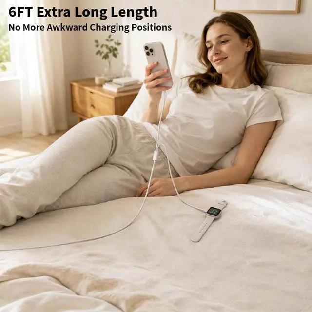 Alt view image 7 of 7 - 2 in 1 USB C Cable for Apple Watch Charger (6.6FT/2M) Fast Multi Charging Travel Cable iPhone Watch Charger iWatch Fast Charging Cord Compatible with iWatch Series 11/10/9/8/7/SE, iPhone 14/13/12/11