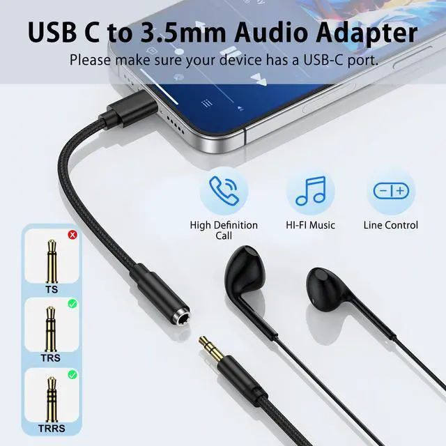 Alt view image 2 of 7 - USB C to 3.5mm Audio Adapter Samsung Type C to Headphone Jack Adapter Aux Dongle Cable for Samsung Galaxy S26 Ultra S26+ S26 S25 Ultra S25 FE Edge S25+ A37 A57 A17 A16 5G A36 A26 A56 S24 S23 S22 S21