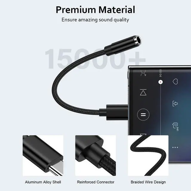 Alt view image 6 of 7 - USB C to 3.5mm Audio Adapter Samsung Type C to Headphone Jack Adapter Aux Dongle Cable for Samsung Galaxy S26 Ultra S26+ S26 S25 Ultra S25 FE Edge S25+ A37 A57 A17 A16 5G A36 A26 A56 S24 S23 S22 S21