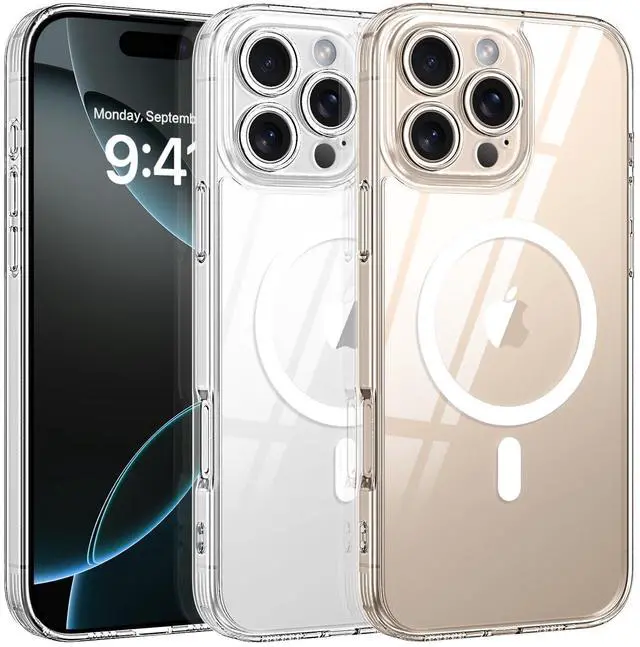 Alt view image 2 of 7 - Compatible with iPhone 16 Pro Case 6.3-Inch, Magnetic Compatible with Magsafe Upgraded Full Camera Protection Non-Yellowing Slim Rugged Shockproof Protective Phone Cover (Clear)