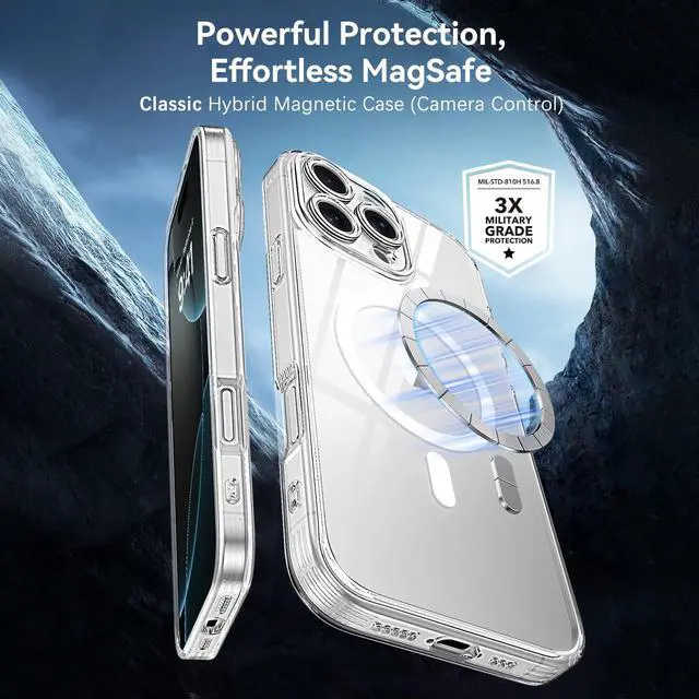 Alt view image 4 of 7 - Compatible with iPhone 16 Pro Case 6.3-Inch, Magnetic Compatible with Magsafe Upgraded Full Camera Protection Non-Yellowing Slim Rugged Shockproof Protective Phone Cover (Clear)