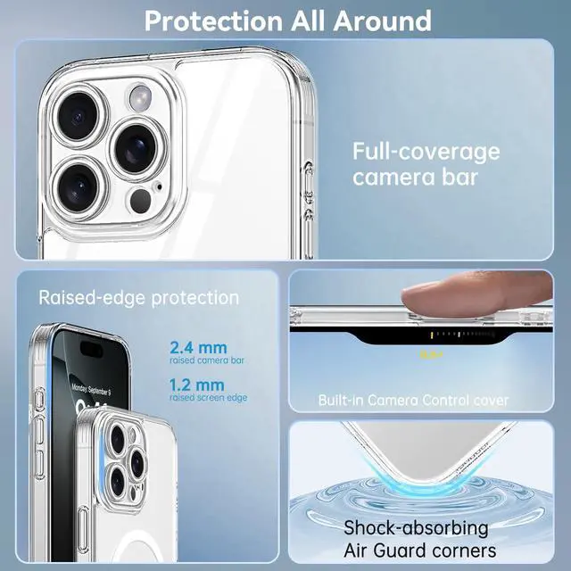 Alt view image 5 of 7 - Compatible with iPhone 16 Pro Case 6.3-Inch, Magnetic Compatible with Magsafe Upgraded Full Camera Protection Non-Yellowing Slim Rugged Shockproof Protective Phone Cover (Clear)