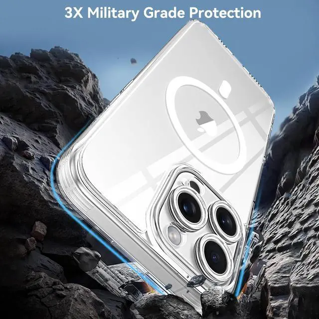 Alt view image 6 of 7 - Compatible with iPhone 16 Pro Case 6.3-Inch, Magnetic Compatible with Magsafe Upgraded Full Camera Protection Non-Yellowing Slim Rugged Shockproof Protective Phone Cover (Clear)